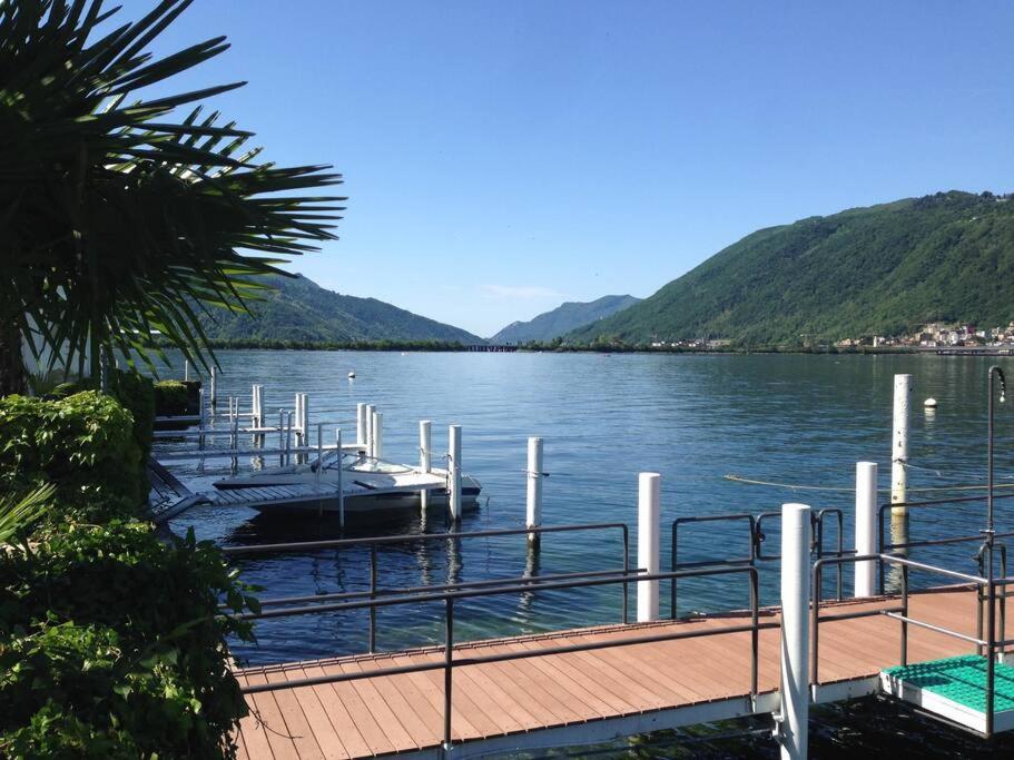 Luganersee, Pool, Strand, Parkplatz, Suite Bissone Kültér fotó