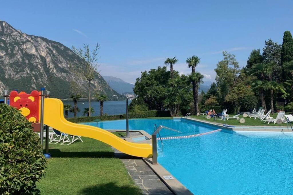 Luganersee, Pool, Strand, Parkplatz, Suite Bissone Kültér fotó