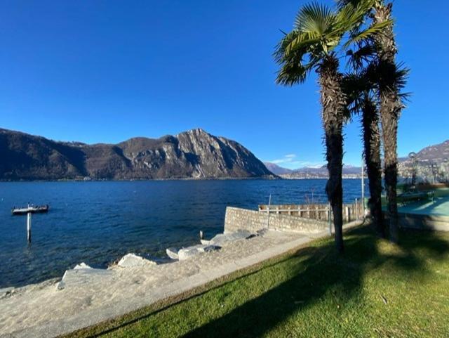 Luganersee, Pool, Strand, Parkplatz, Suite Bissone Kültér fotó